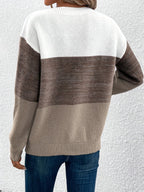 women's colour block drop shoulder sweater in brown