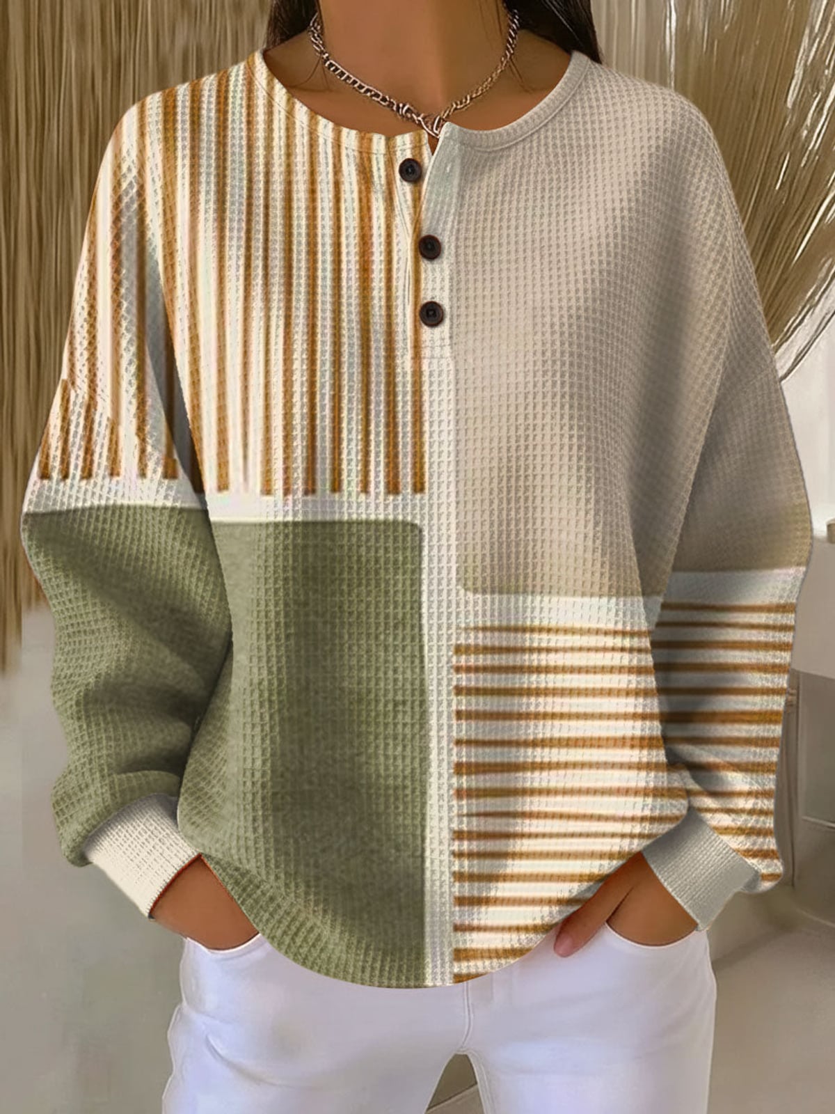 women's colour block henley sweatshirt in style 1