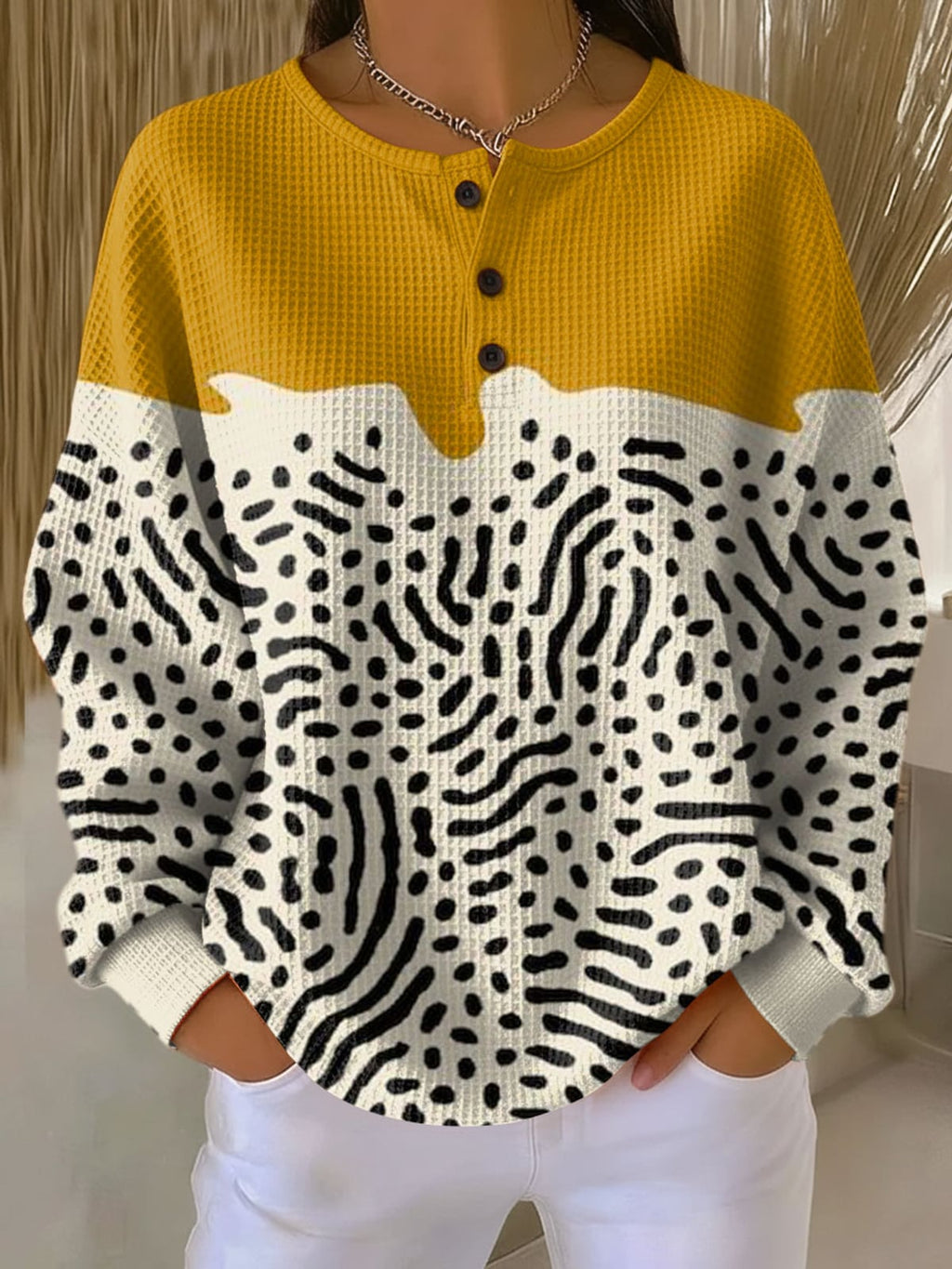 women's colour block henley sweatshirt in style 13