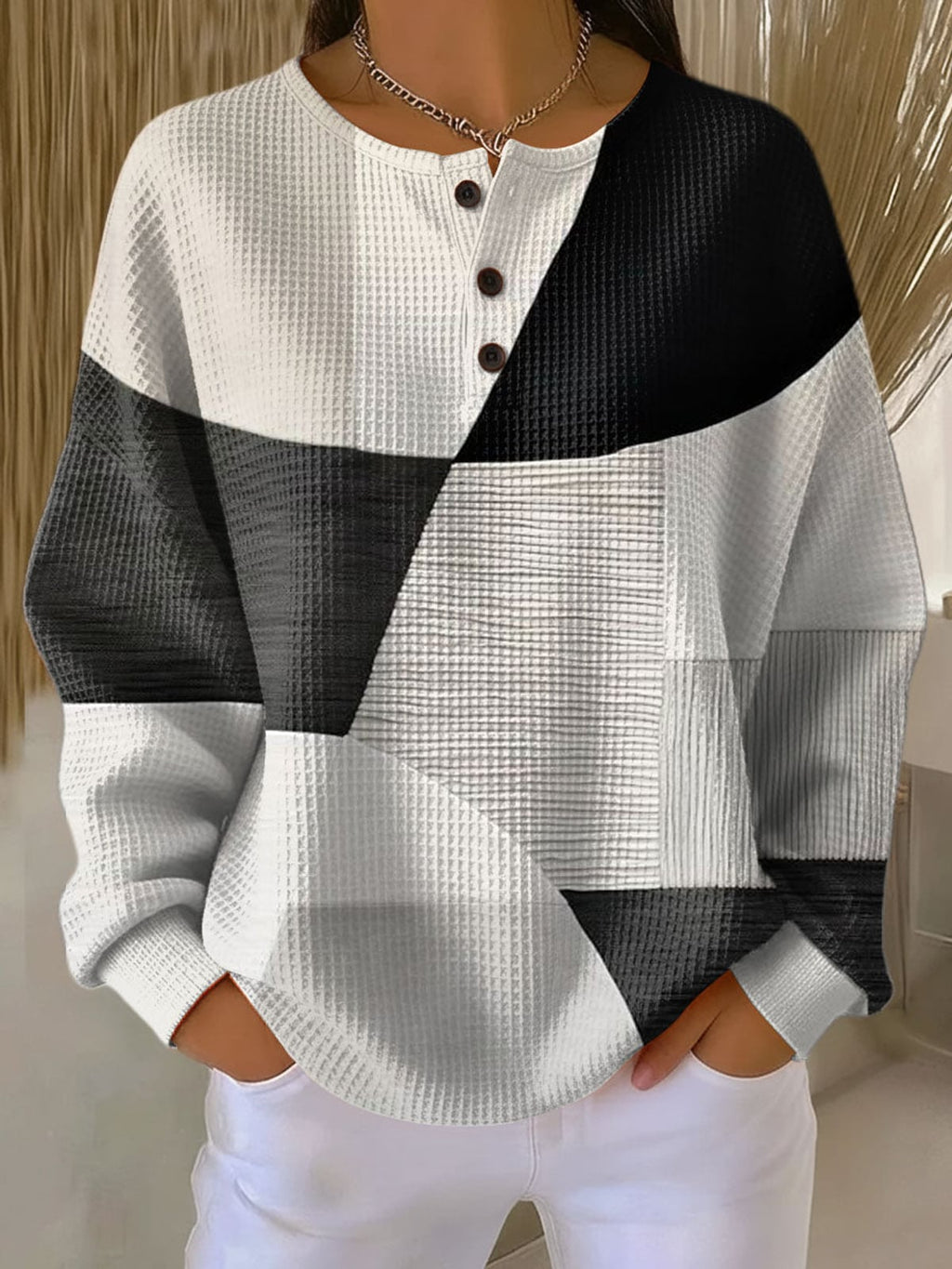women's colour block henley sweatshirt in style 2