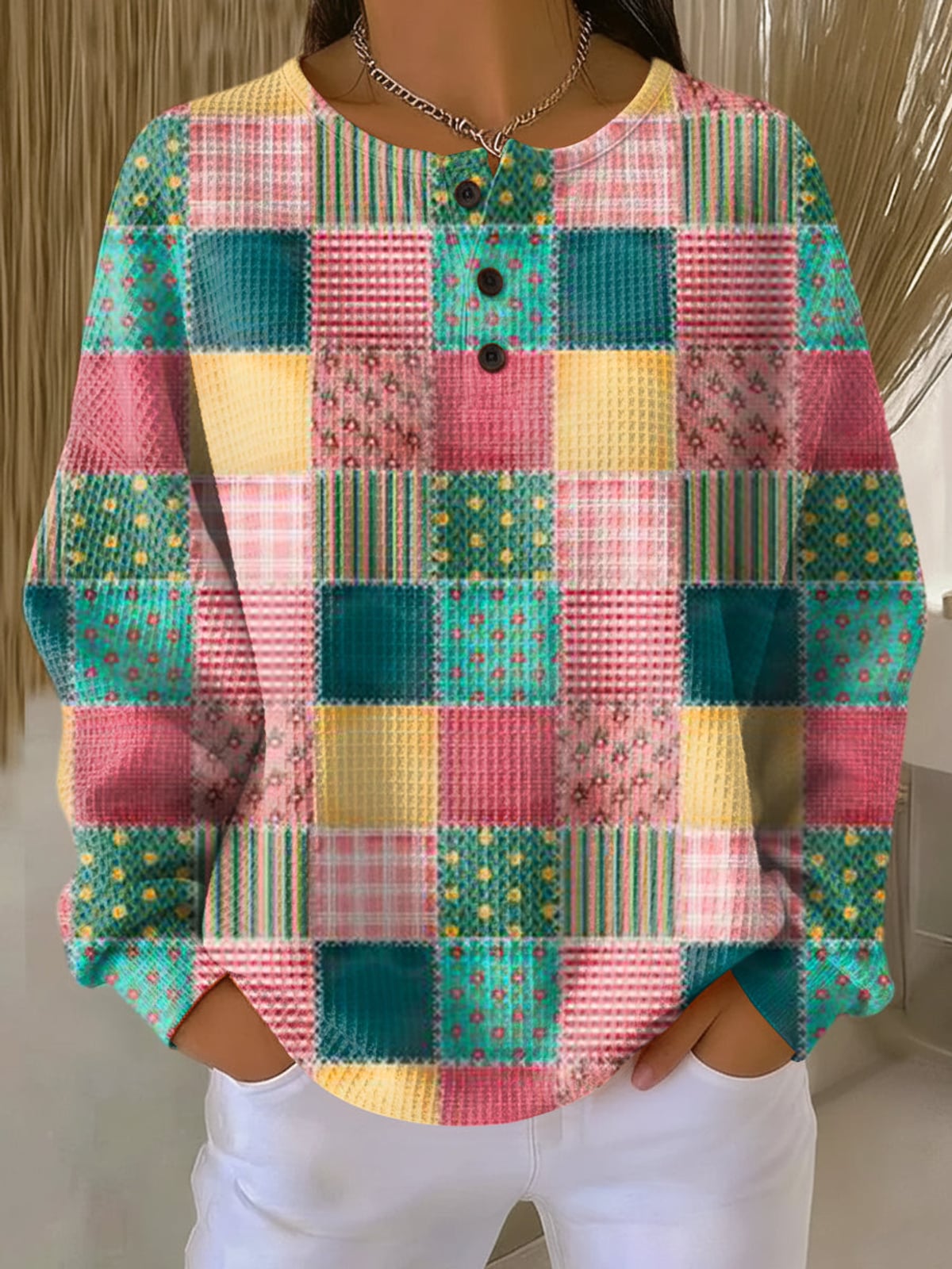 women's colour block henley sweatshirt in style 7