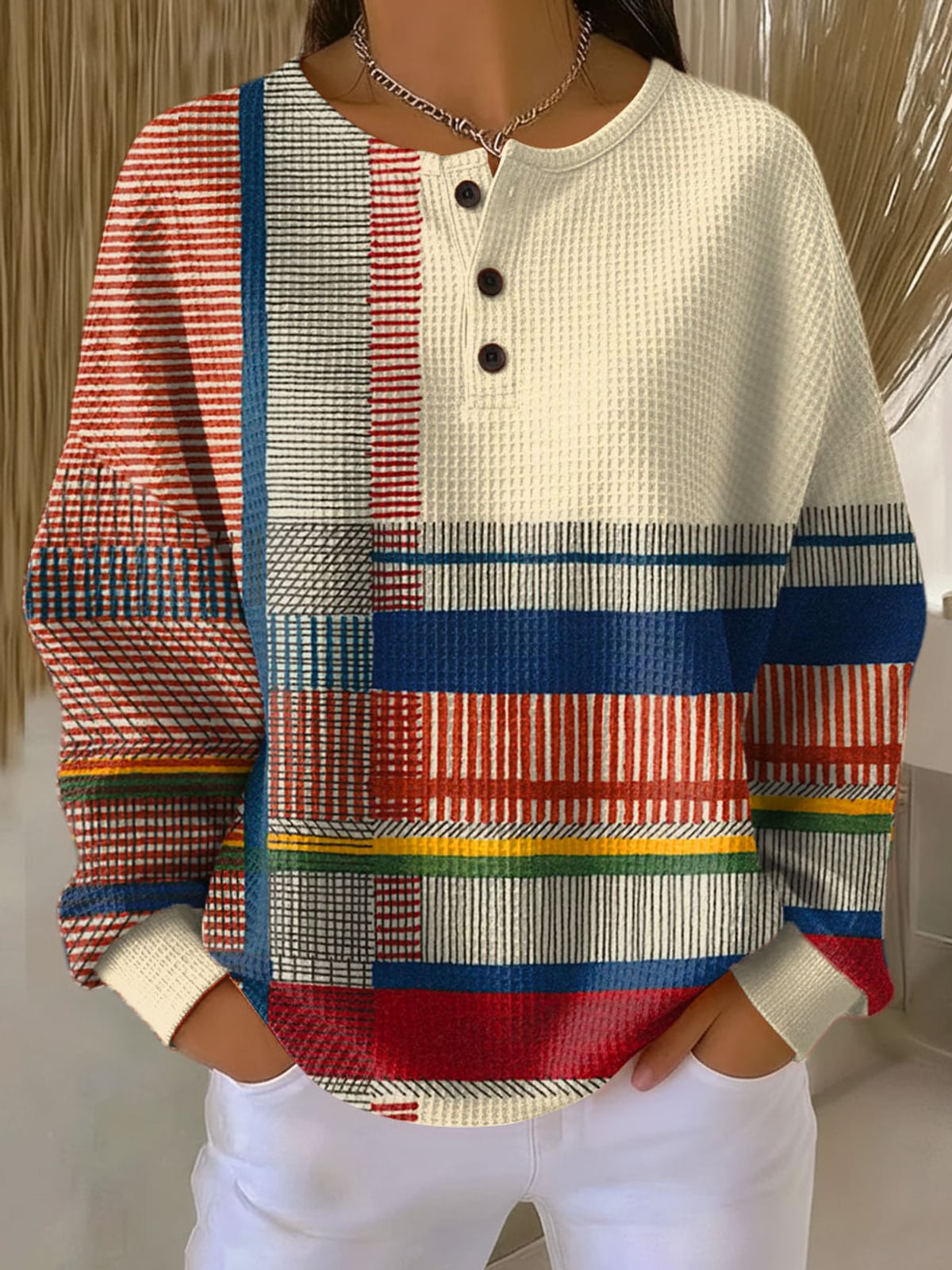 women's colour block henley sweatshirt in style 6