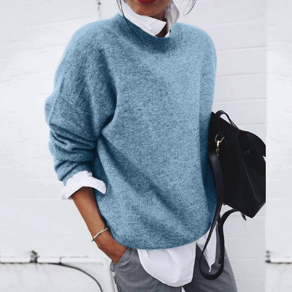 women's crew neck relaxed fit sweater in blue