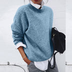 women's crew neck relaxed fit sweater in blue