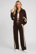 women's cropped zip-up track jacket in brown