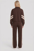 women's cropped zip-up track jacket in brown