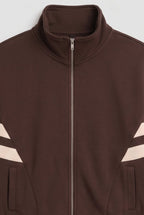 women's cropped zip-up track jacket in brown