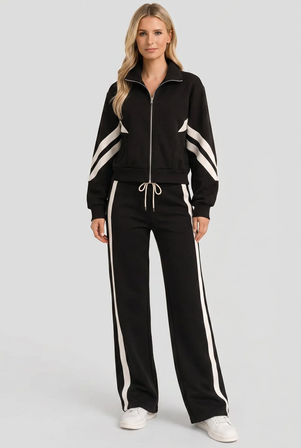 women's cropped zip-up track jacket in black