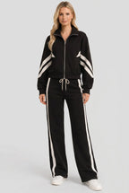 women's cropped zip-up track jacket in black
