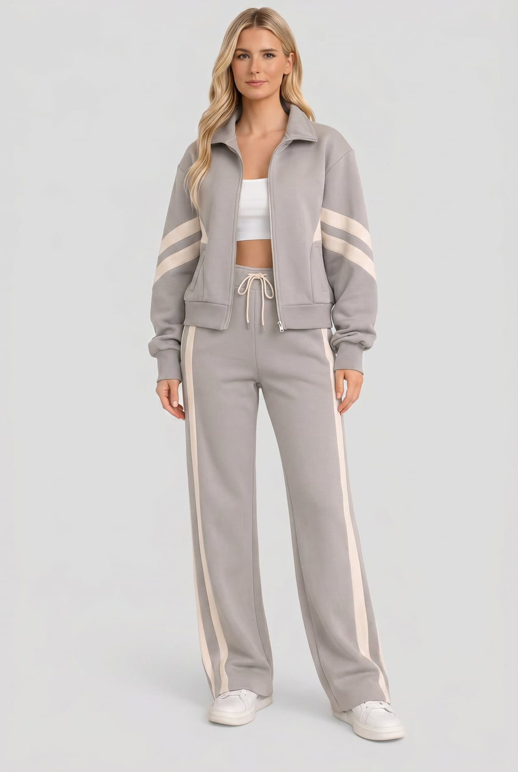women's cropped zip-up track jacket in gray