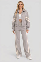 women's cropped zip-up track jacket in gray