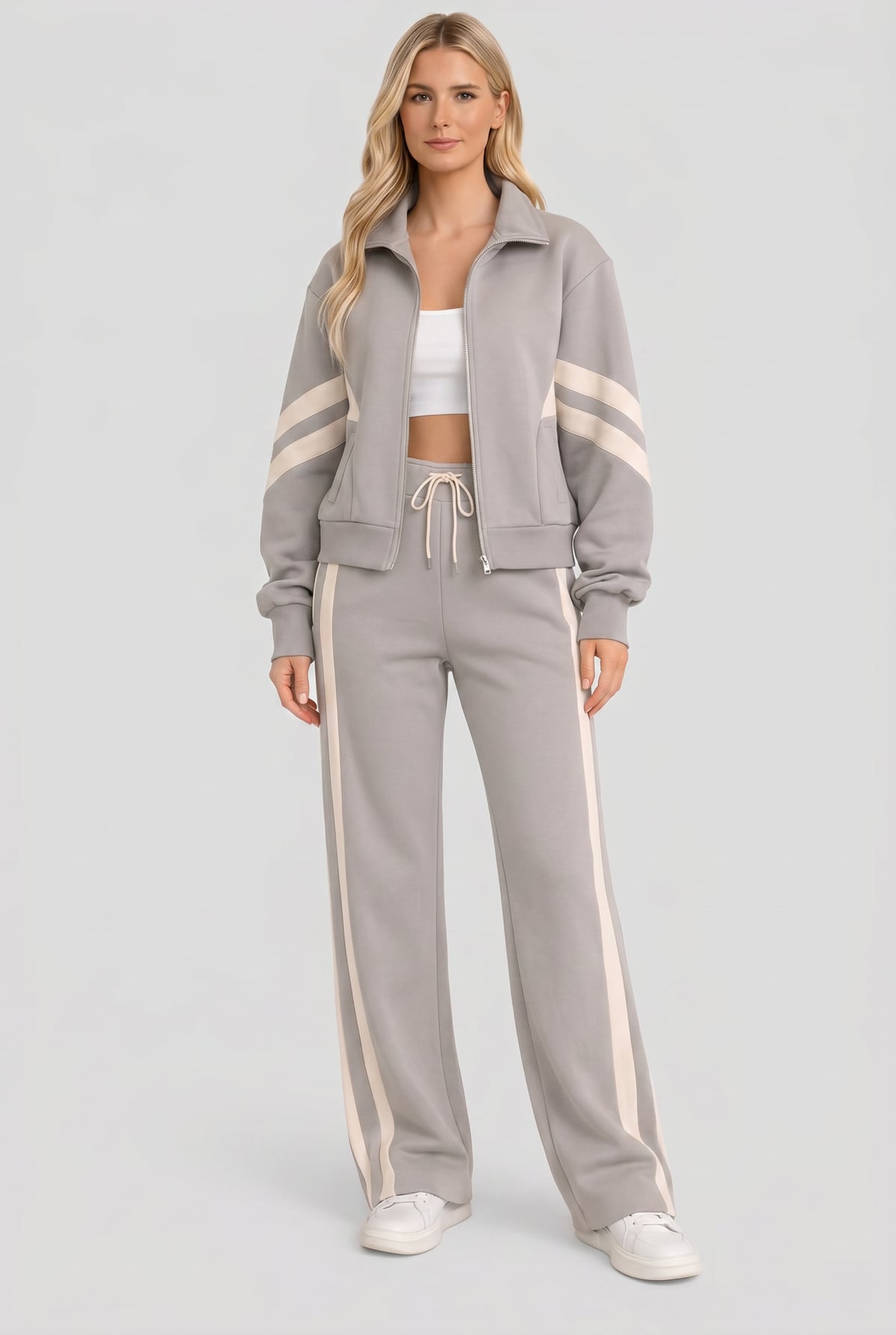 women's cropped zip-up track jacket in gray