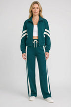 women's cropped zip-up track jacket in green