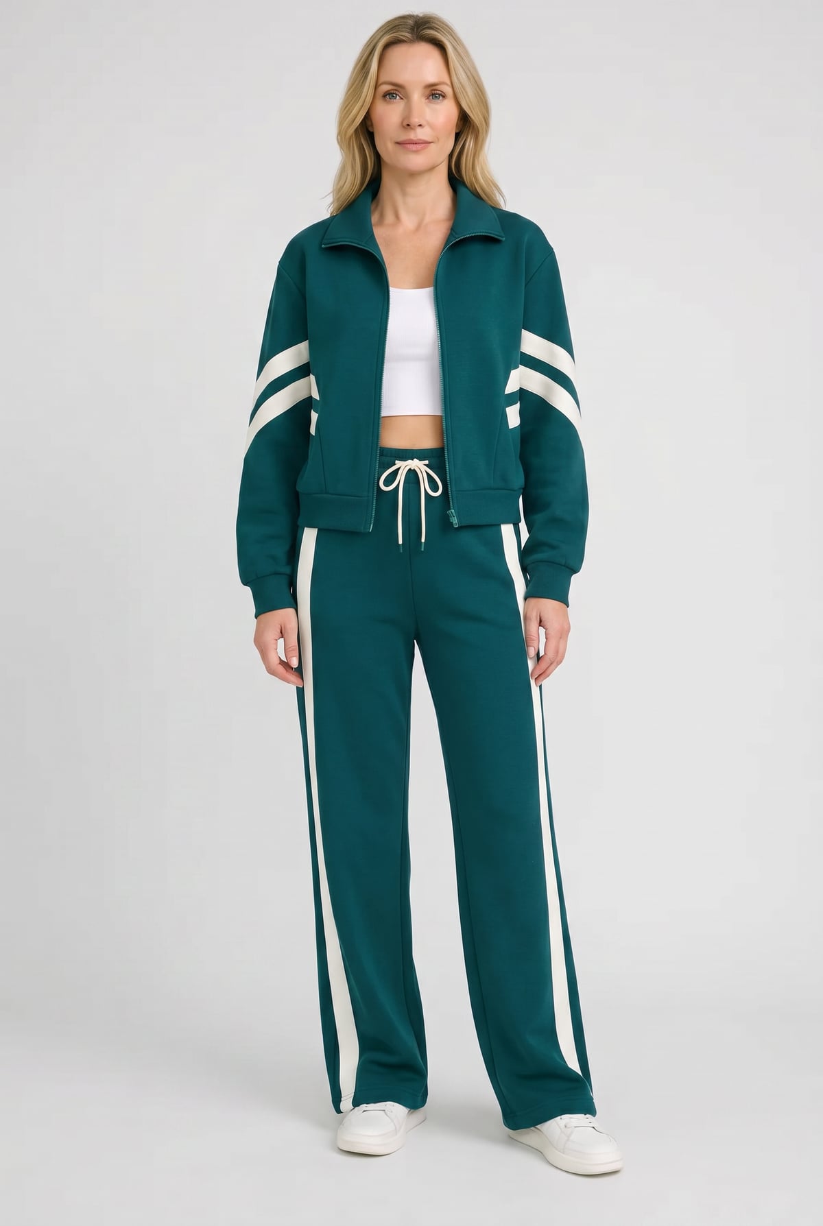 women's cropped zip-up track jacket in green