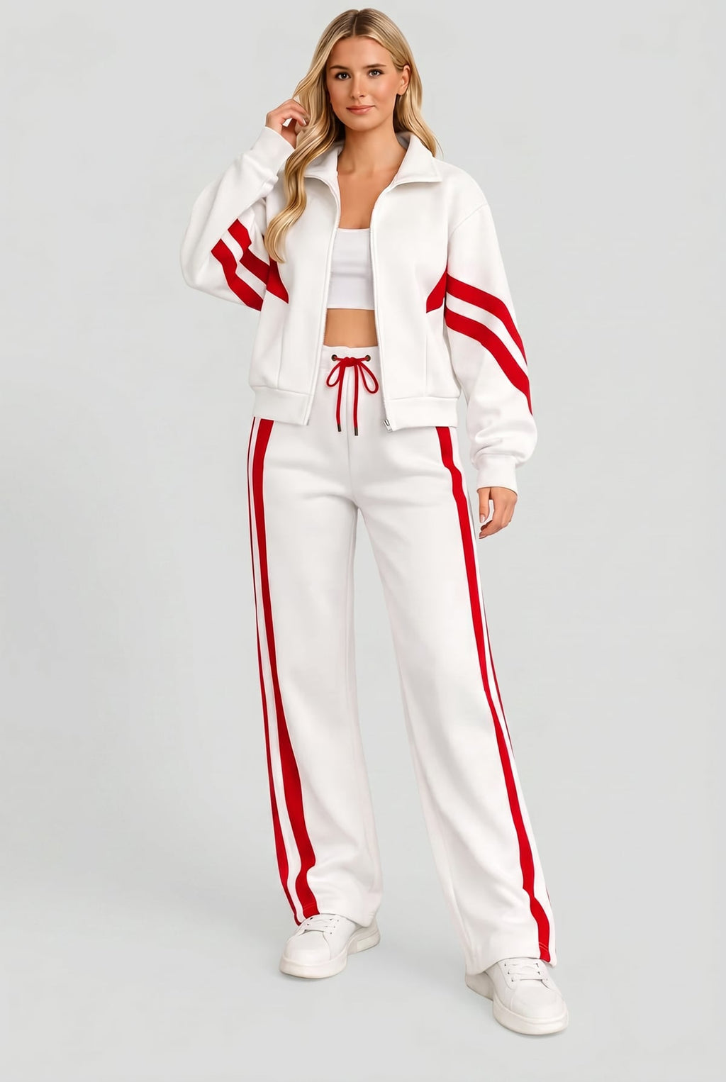 women's cropped zip-up track jacket in white