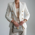 women's double-breasted fitted blazer in white