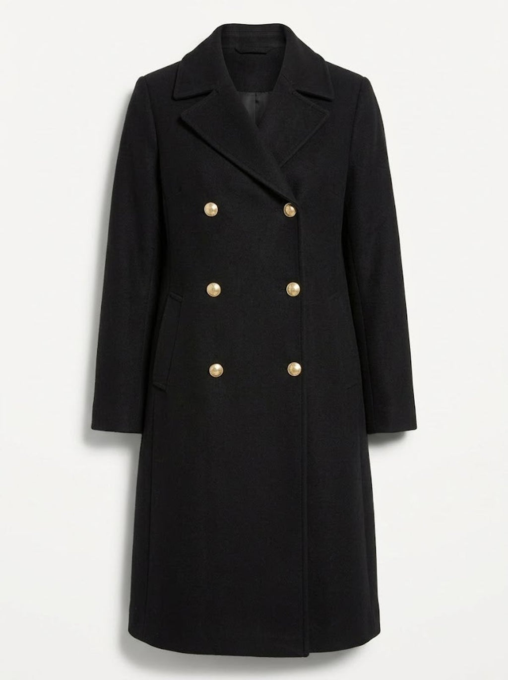 women's double-breasted longline coat in black