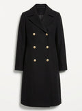 women's double-breasted longline coat in black