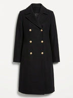 women's double-breasted longline coat in black