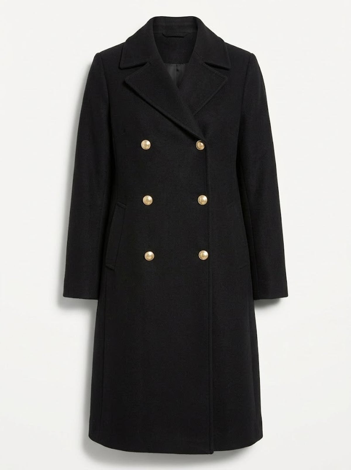 women's double-breasted longline coat in black