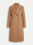 women's double-breasted longline coat in khaki