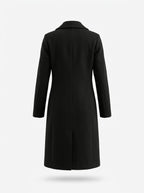 women's double-breasted longline coat in black