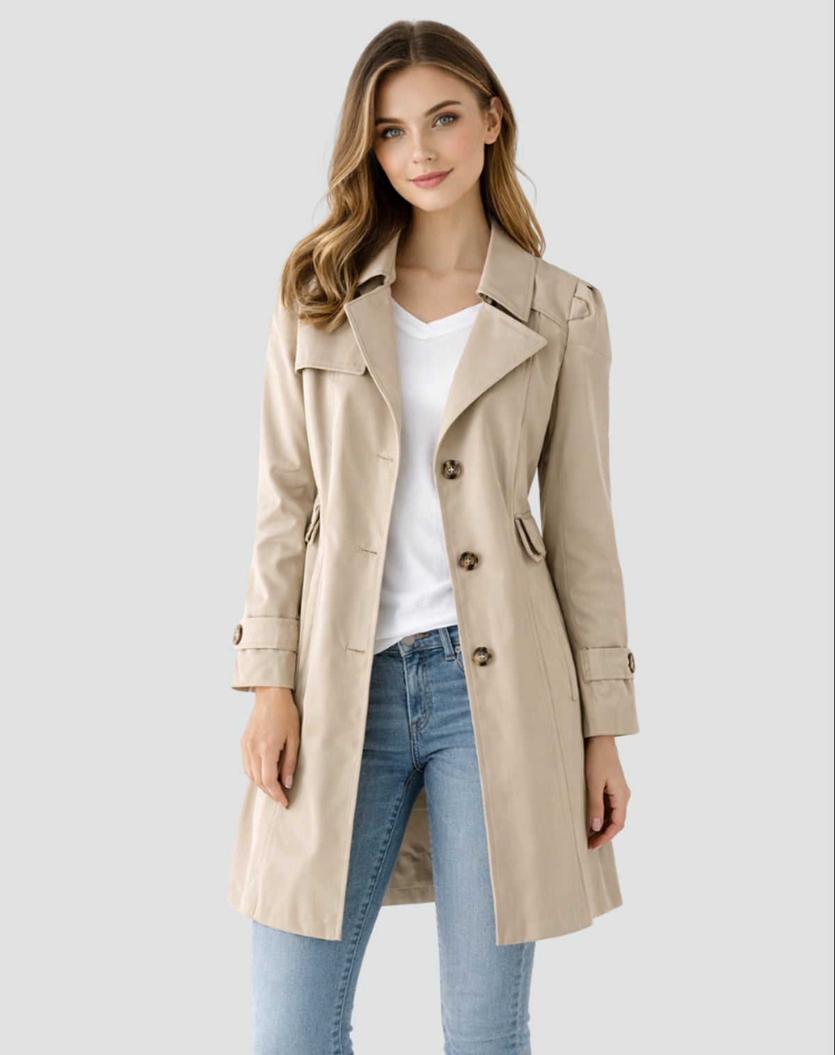 women's double breasted trench coat in khaki