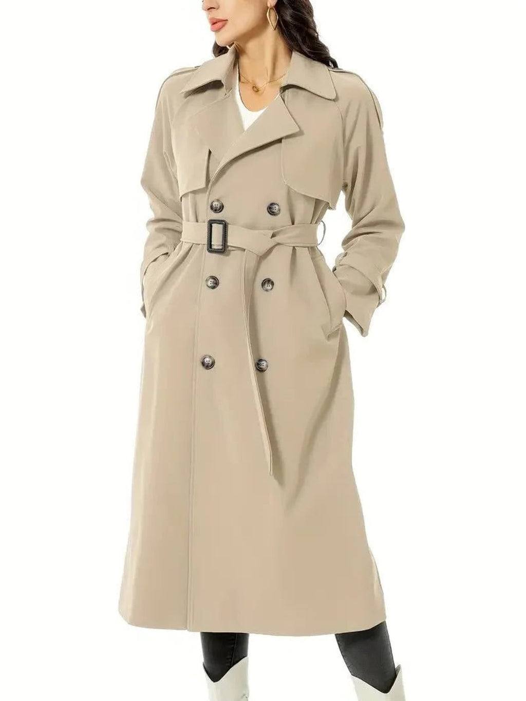 women's double-breasted trench coat in beige