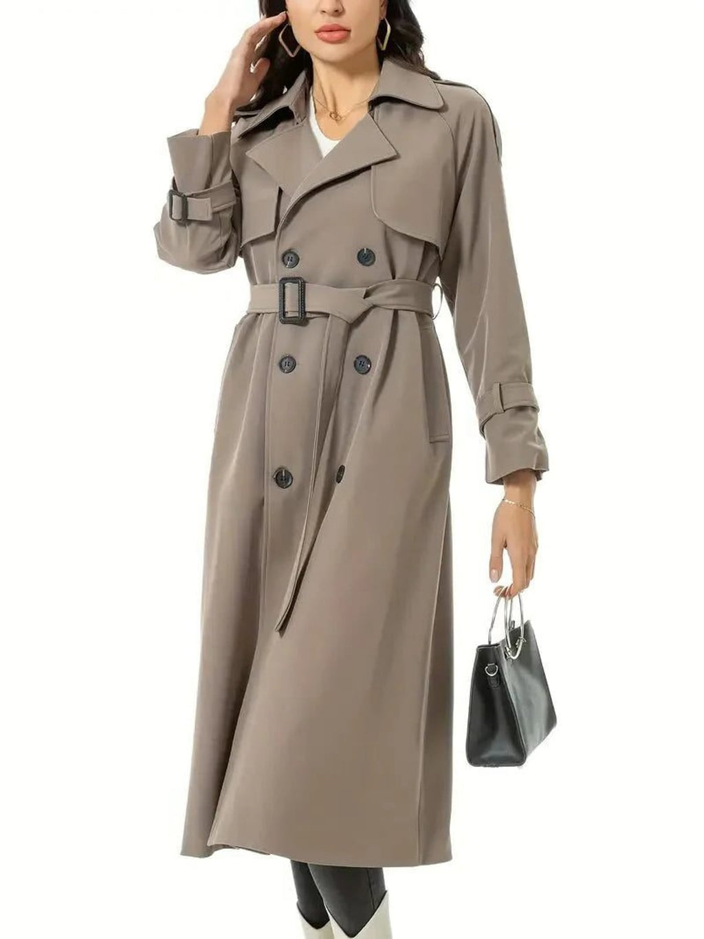 women's double-breasted trench coat in taupe