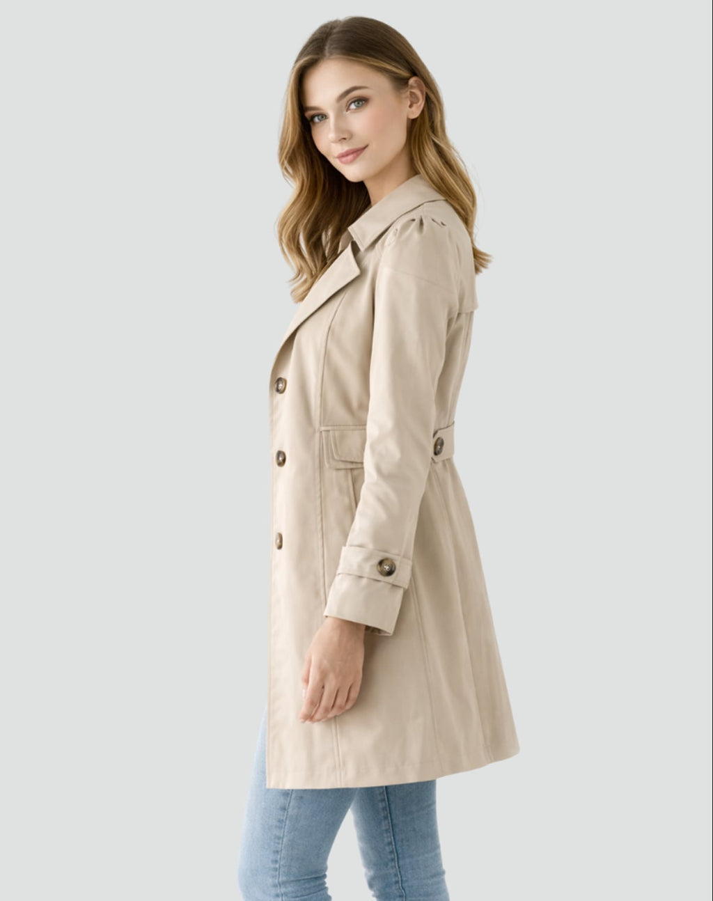 women's double breasted trench coat in beige