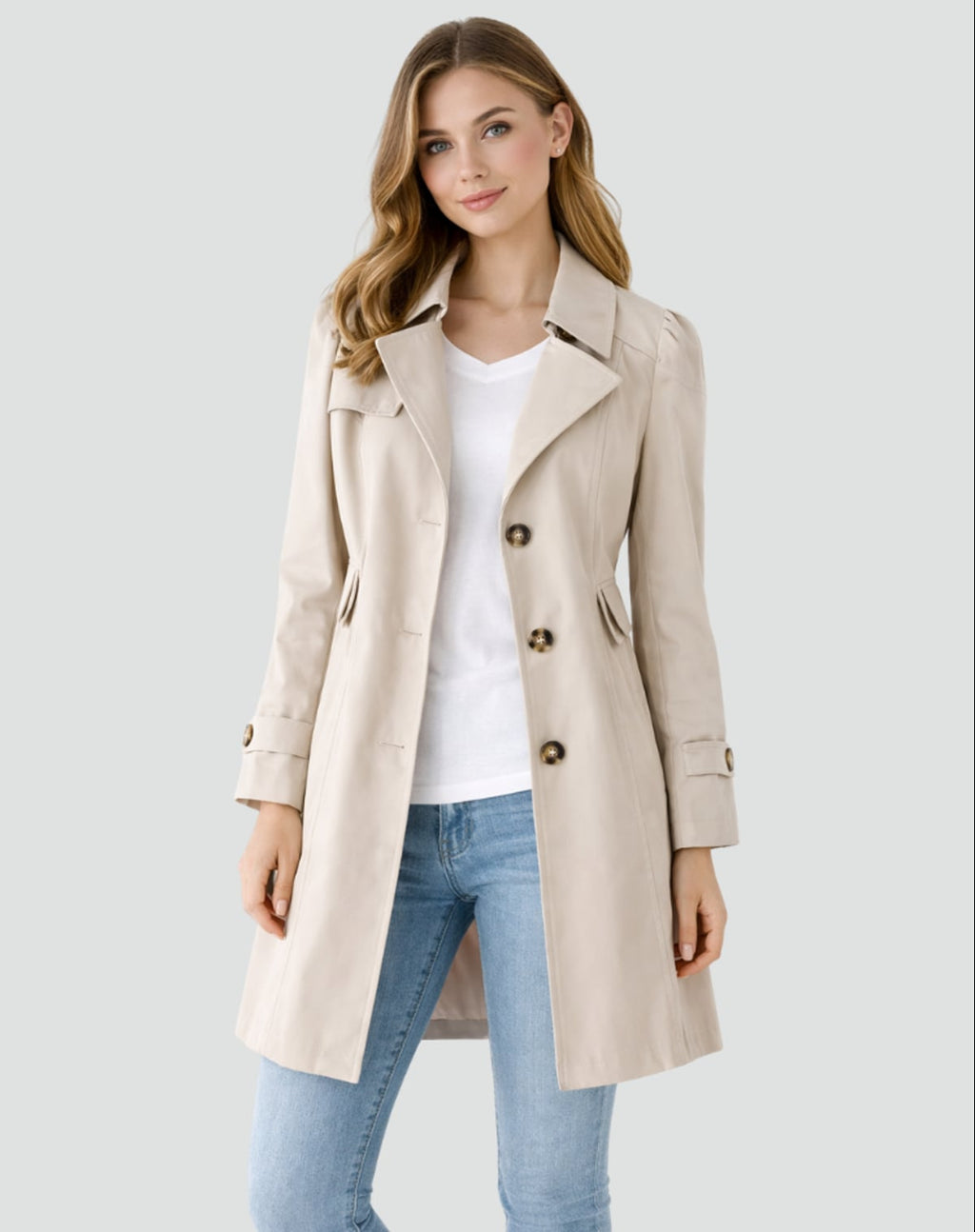 women's double breasted trench coat in beige
