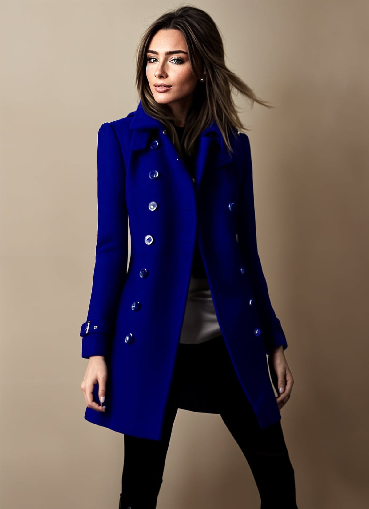 women's double breasted winter coat in blue
