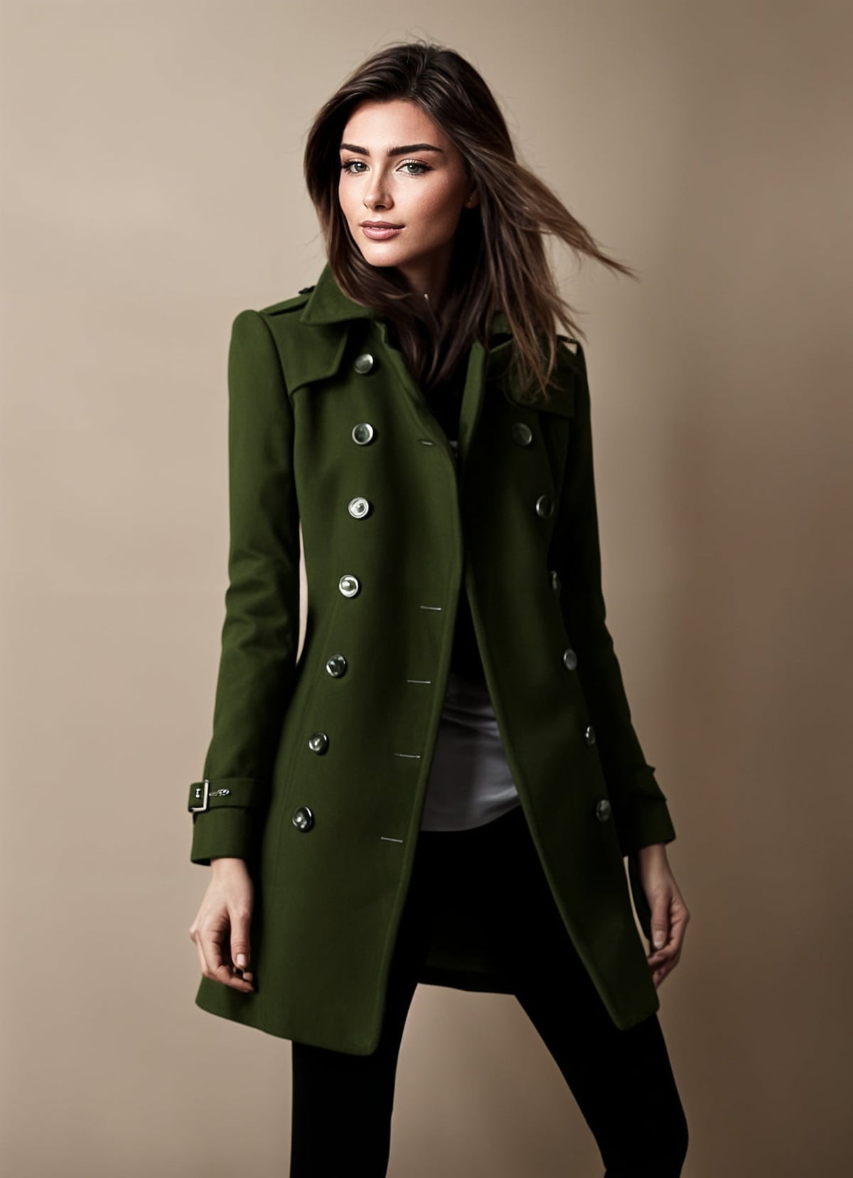 women's double breasted winter coat in green