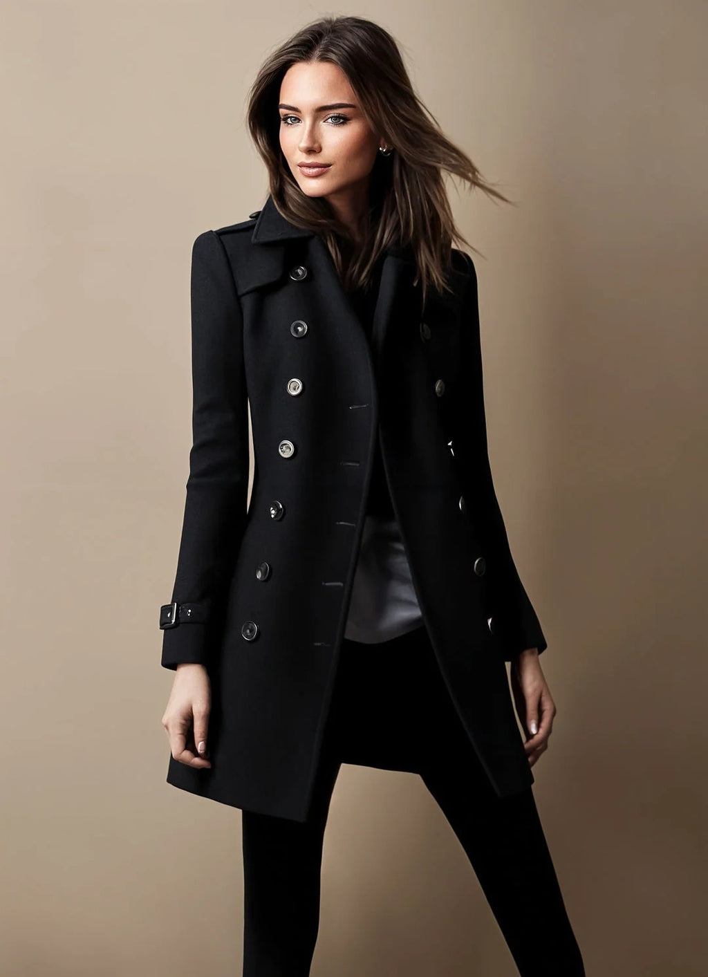 women's double breasted winter coat in black