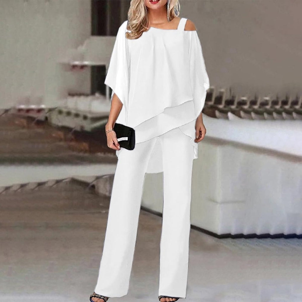 women's dressy cold shoulder jumpsuit in white