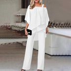 women's dressy cold shoulder jumpsuit in white
