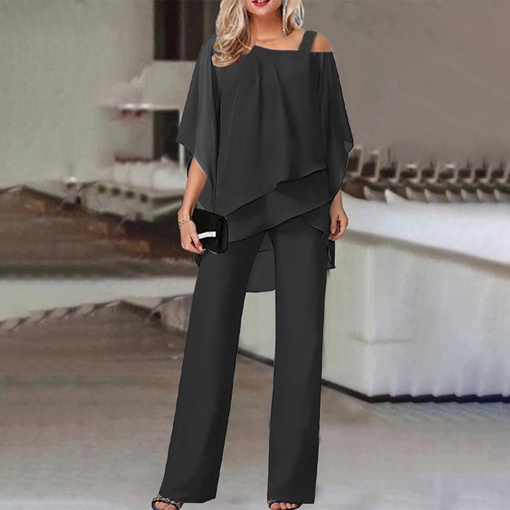 women's dressy cold shoulder jumpsuit in black