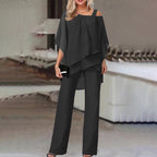 women's dressy cold shoulder jumpsuit in black