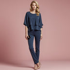 women's dressy cold shoulder jumpsuit in navy