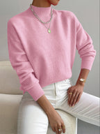 women's drop shoulder mock neck pullover sweater pink