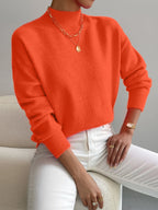 women's drop shoulder mock neck pullover sweater orange