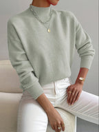 women's drop shoulder mock neck pullover sweater light gray