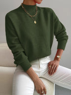 women's drop shoulder mock neck pullover sweater green