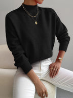 women's drop shoulder mock neck pullover sweater black