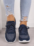 women's embellished lace-up trainers in blue