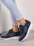 women's embellished lace-up trainers in blue