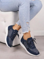 women's embellished lace-up trainers in blue