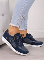 women's embellished lace-up trainers in blue