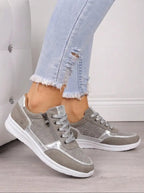 women's embellished lace-up trainers in silver