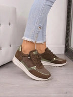 women's embellished lace-up trainers in brown